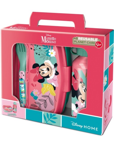 Set De Botella Y Sandwichera + Cubiertos Minnie Mouse | Reino Escolar: Mochilas y Regalos