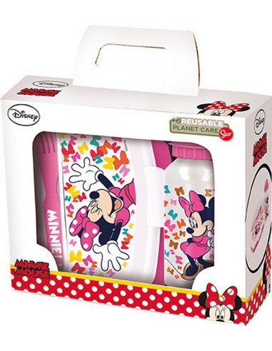 Set De Botella Y Sandwichera + Cubiertos Minnie Mouse | Reino Escolar: Mochilas y Regalos